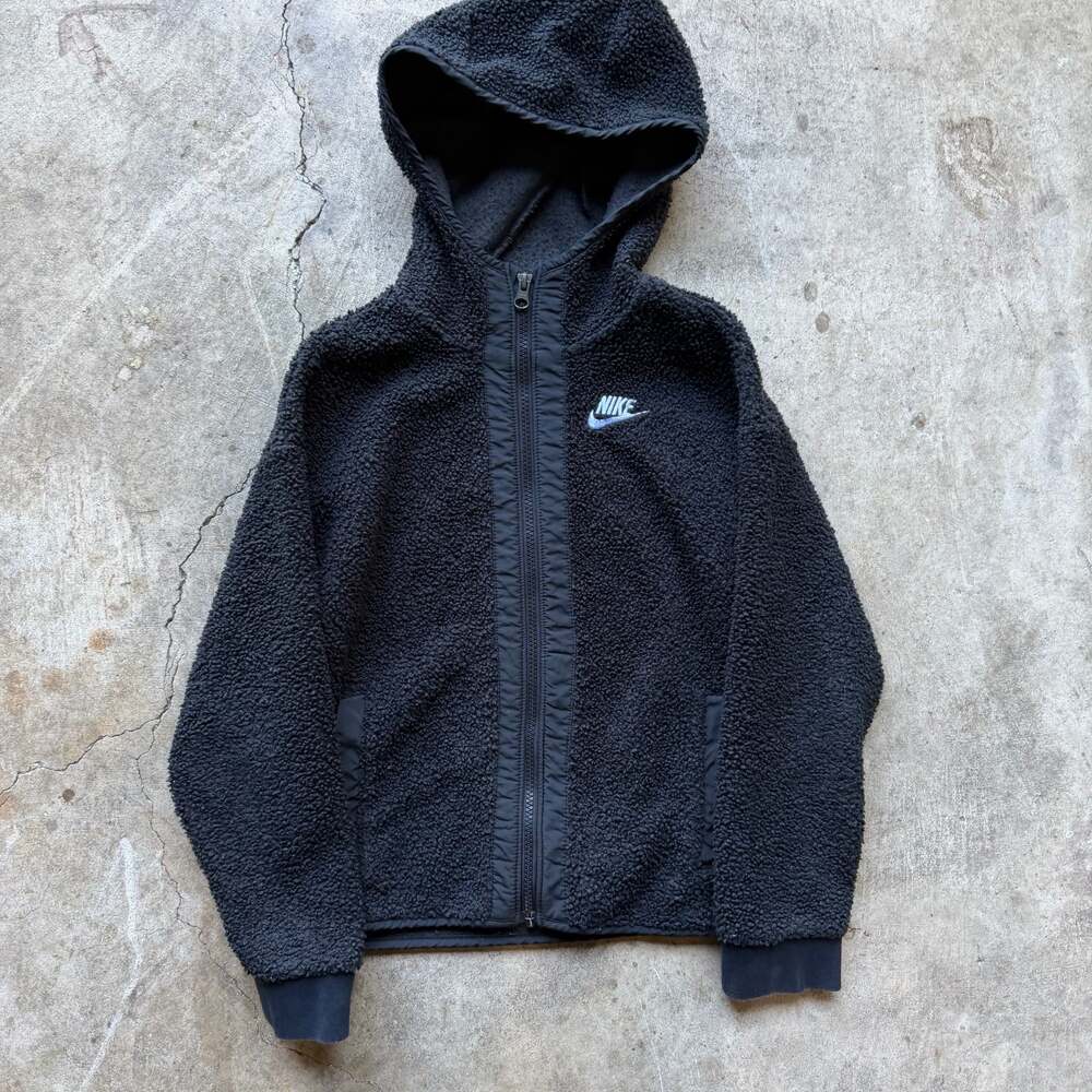 Nike Full Zip Sherpa Fleece Jacket Black Hoodie Small